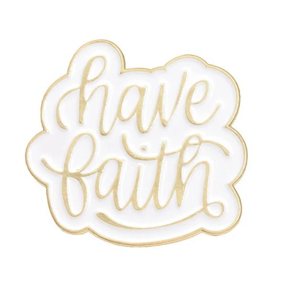 A white cloud-shaped badge features have faith in gold cursive with a gold border—ideal for Bible journaling or as an inspiring pin to express your faith in Jesus.