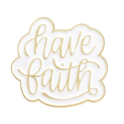 A white cloud-shaped badge features have faith in gold cursive with a gold border—ideal for Bible journaling or as an inspiring pin to express your faith in Jesus.
