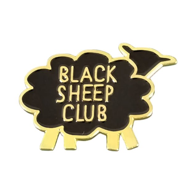 My Cutesy Era’s black and gold enamel pin features a sheep with “BLACK SHEEP CLUB” in gold lettering—a striking accessory perfect for any proud Black Sheep Club member.