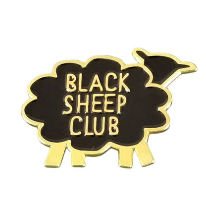 My Cutesy Era’s black and gold enamel pin features a sheep with “BLACK SHEEP CLUB” in gold lettering—a striking accessory perfect for any proud Black Sheep Club member.