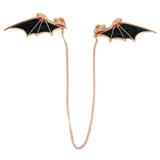 Bat-shaped dragon wing brooches with gold chain