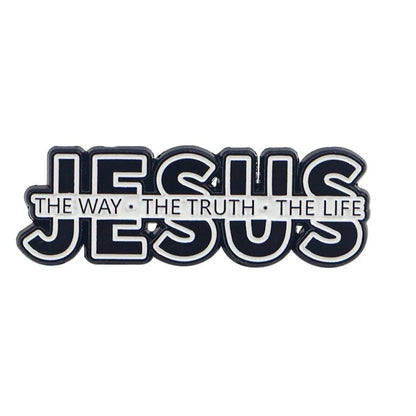 This My Cutesy Era enamel pin features bold black letters spelling JESUS with THE WAY • THE TRUTH • THE LIFE in white inside each letter—a meaningful Christian accessory for sharing your faith.