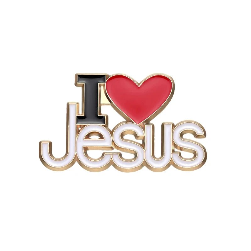 Show your faith in style with this Kiss Me Later enamel pin featuring I ♥ Jesus—a red heart symbolizes love, and bold black and gold text completes the look. The perfect cute accessory for believers!.