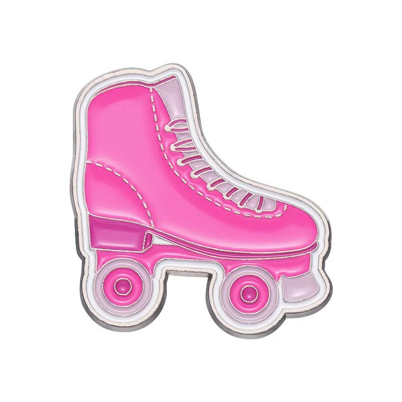 A bright pink roller skate with light pink wheels and white stitching, illustrated on a white background—perfect for fans of pink enamel pins or Mean Girls enamel pins 