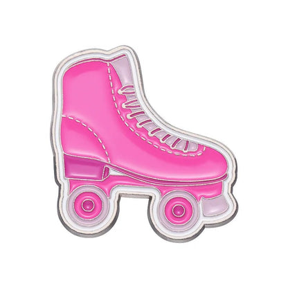 A bright pink roller skate with light pink wheels and white stitching, illustrated on a white background—perfect for fans of pink enamel pins or Mean Girls enamel pins 
