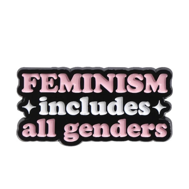 Show your support for inclusivity with My Cutesy Era’s bold enamel pin: “FEMINISM includes all genders” in pink and white on black, accented with two sparkles—celebrating strong women and everyone.