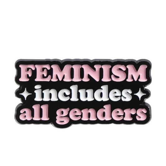 Show your support for inclusivity with My Cutesy Era’s bold enamel pin: “FEMINISM includes all genders” in pink and white on black, accented with two sparkles—celebrating strong women and everyone.