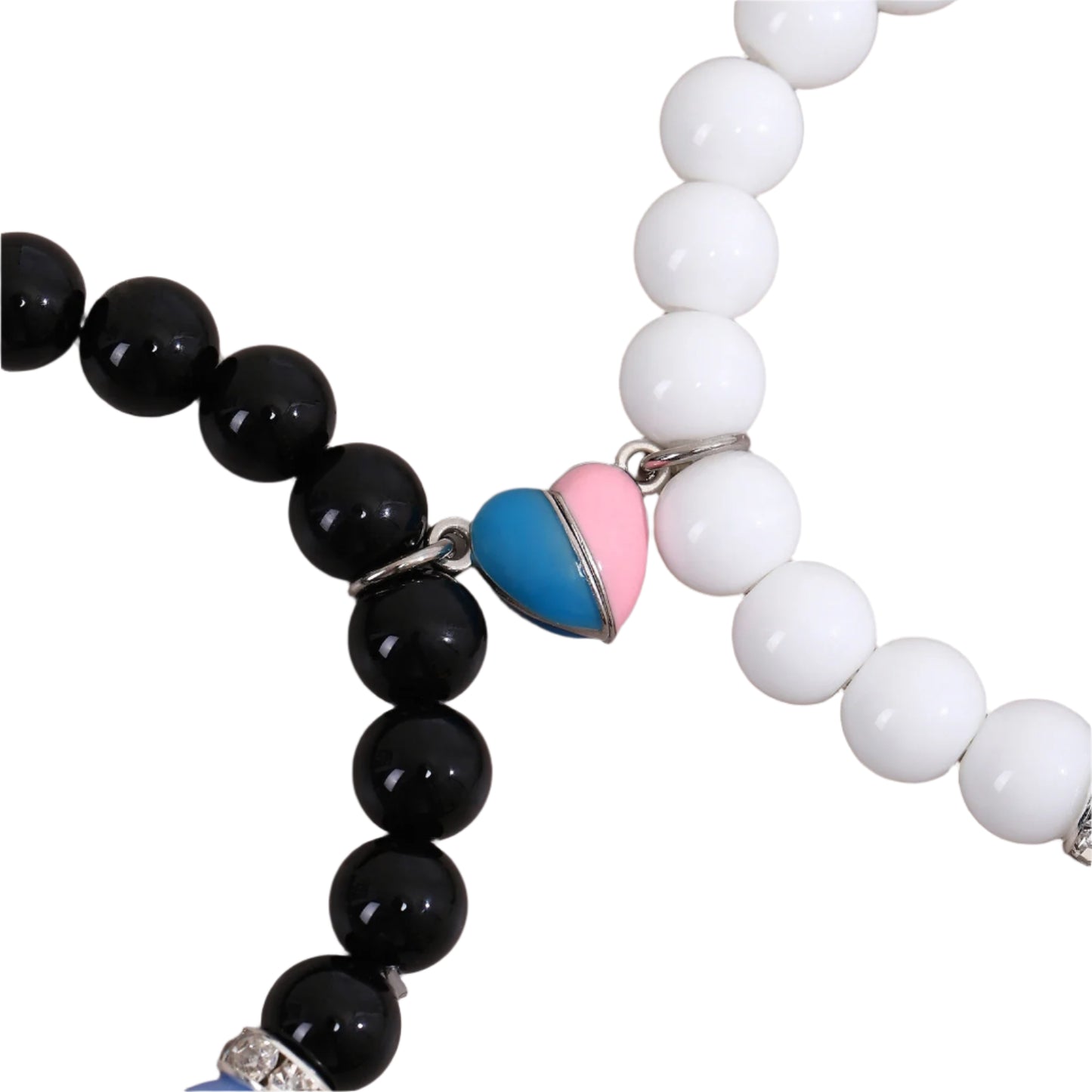 Two beaded bracelets with a heart-shaped magnetic charm 