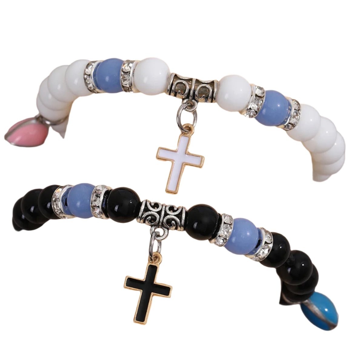 Two beaded bracelets with cross 