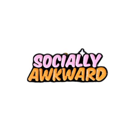 A bold, playful text graphic by My Cutesy Era: “SOCIALLY” in pink and “AWKWARD” in orange, both outlined in black on white—a fun inspiration for your next Socially Awkward enamel pin.