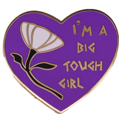 This adorable purple heart pin from My Cutesy Era features a white flower and gold IM A BIG TOUGH GIRL text—an empowering accessory for anyone who loves cute, bold style.