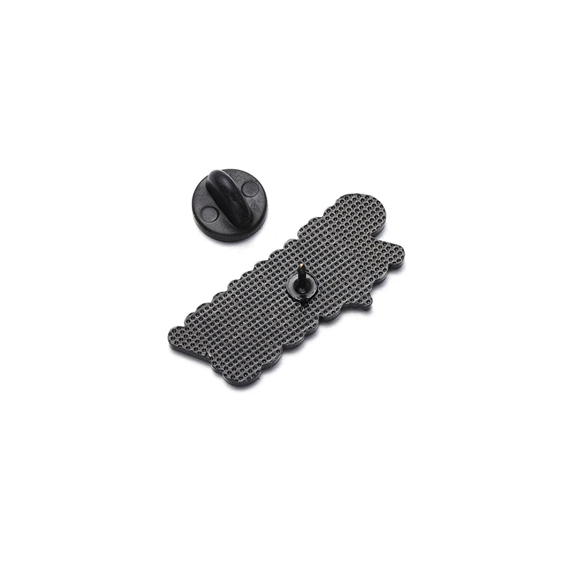 A black, textured enamel pin shaped like a cloud by featuring a single center post and matching round rubber backing—perfect for adding to your quirky enamel pin collection.