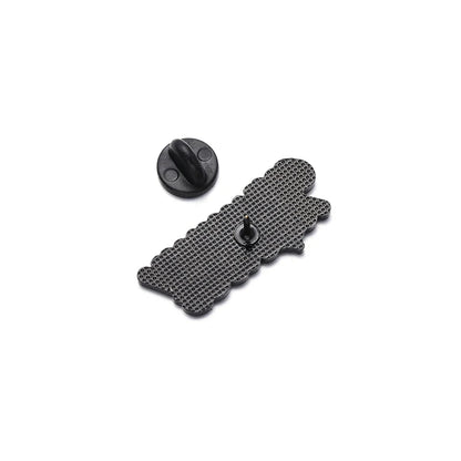 A black, textured enamel pin shaped like a cloud by featuring a single center post and matching round rubber backing—perfect for adding to your quirky enamel pin collection.