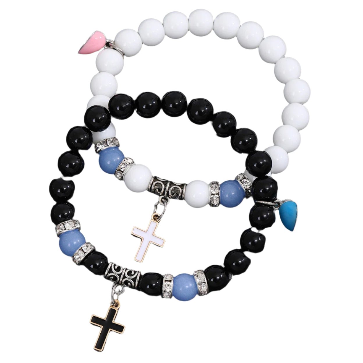 Two beaded bracelets with crosses 