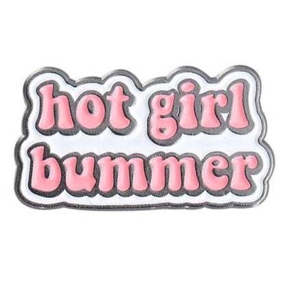 Sticker with 'hot girl bummer' in pink text on a white background