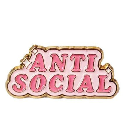 Pink and Gold 'ANTI SOCIAL' enamel pin  