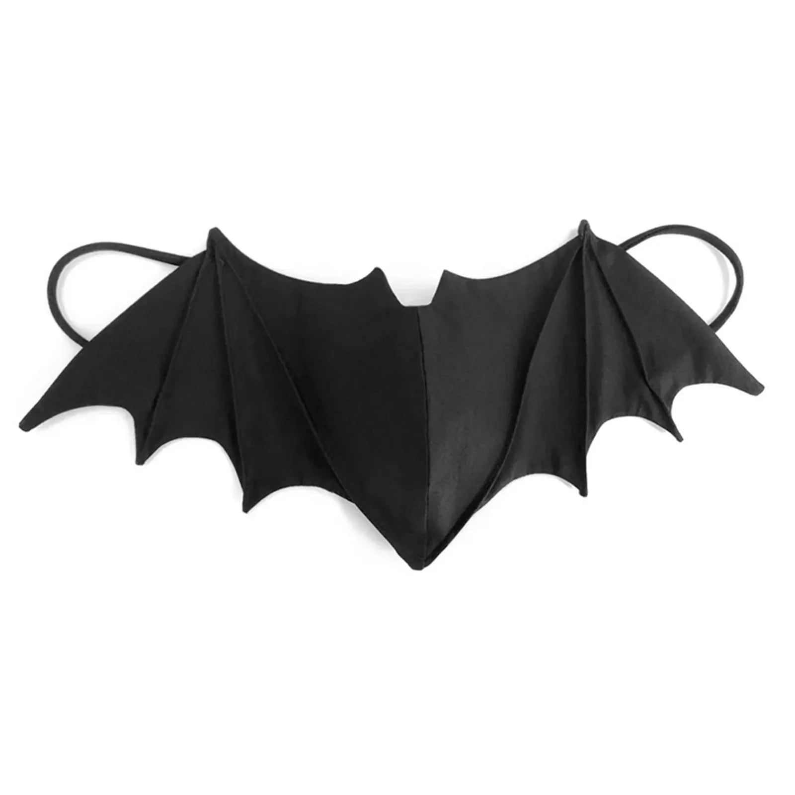 The Kiss Me Later black bat mask features pointed edges and angular shapes for a dramatic, bat wing-inspired silhouette. This reusable cloth mask adds a bold, striking touch to your look.