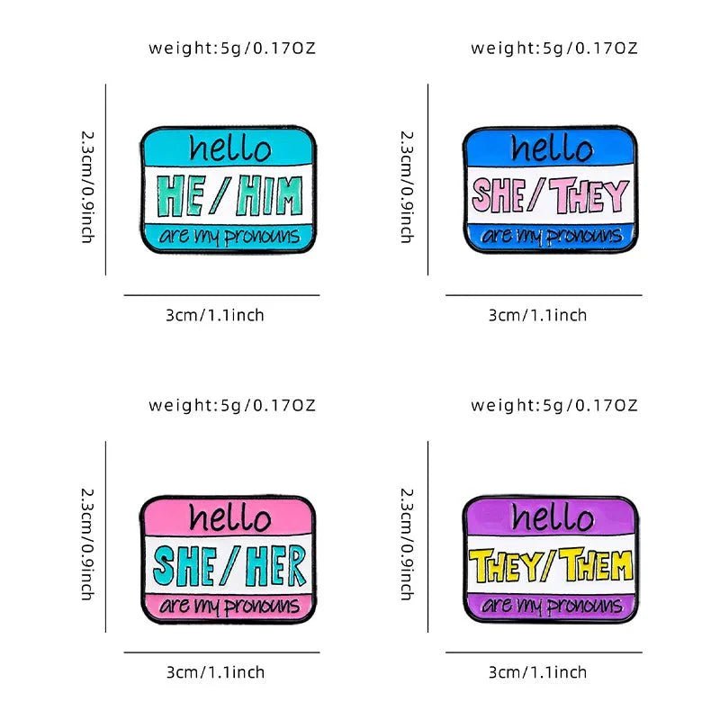 Show your pride with four rectangular pronoun pins—HE/HIM, SHE/THEY, SHE/HER, and THEY/THEM designs. Stylish and self-expressive. See shipping time for your custom pin!.