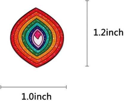 Glitter Rainbow Vulva patch features a colorful teardrop design with red, orange, yellow, green, blue, and pink layers. It measures 1.2 tall by 1 wide. Ships worldwide.