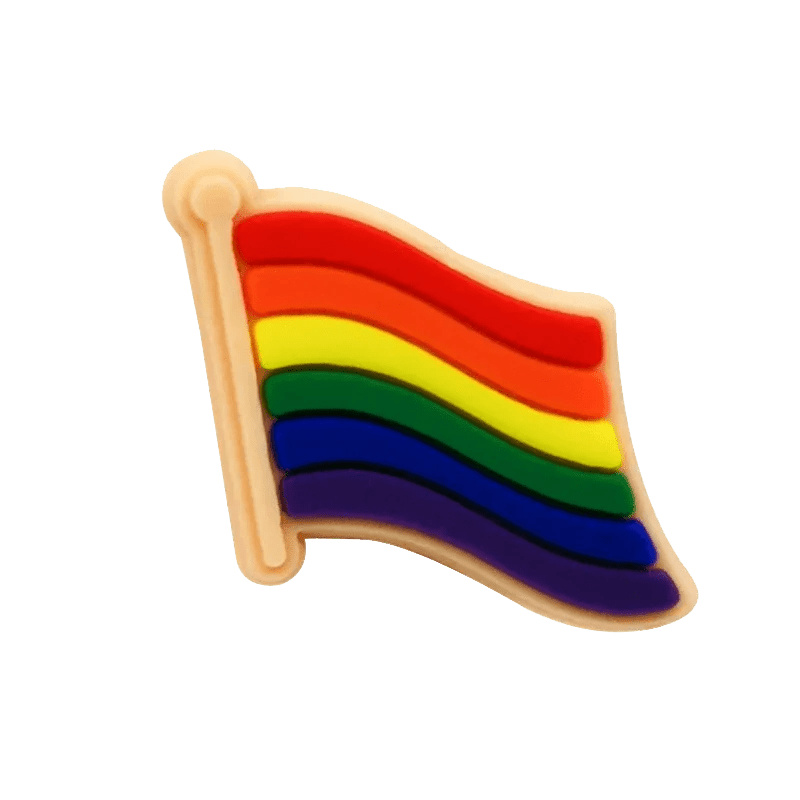 Show your pride with a pin, shaped like a waving Rainbow Flag with six colorful stripes and a light beige outline. Its perfect for accessorizing or adding to pride charms for a vibrant LGBTQ+ statement.