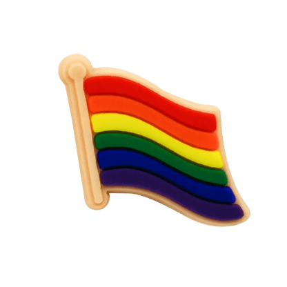 Show your pride with a pin, shaped like a waving Rainbow Flag with six colorful stripes and a light beige outline. Its perfect for accessorizing or adding to pride charms for a vibrant LGBTQ+ statement.