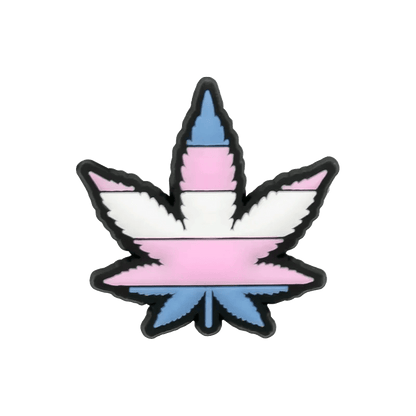 Show your pride with Kiss Me Later’s marijuana leaf icon, filled with the Trans Flag colors—blue, pink, and white. Featuring a black outline and transparent background, it’s perfect for pride charms or expressing LGBTQ+ identity.