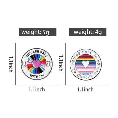 Show your support with two round rainbow pride pins (1.1 wide each). Featuring heartfelt messages and vibrant colors for LGBTIQ+SB allies. Now shipping worldwide!.